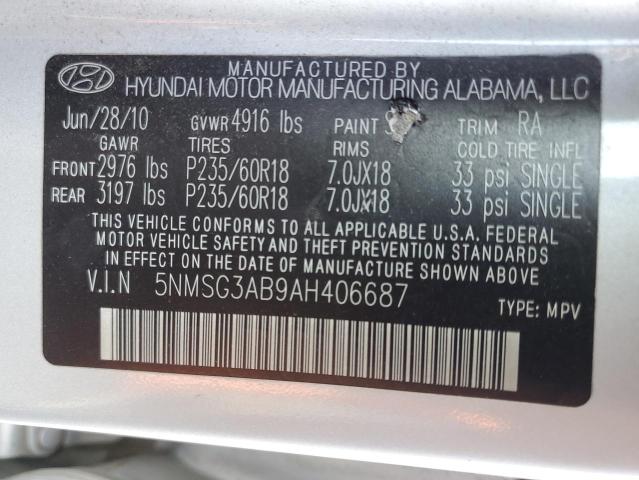 5NMSG3AB9AH406687 - 2010 HYUNDAI SANTA FE GLS SILVER photo 14