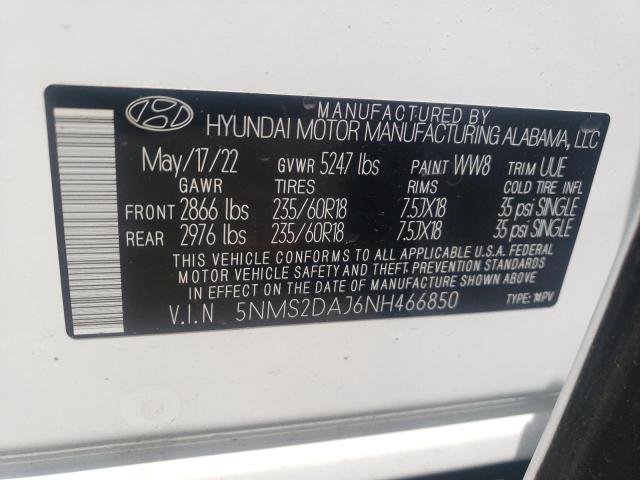 5NMS2DAJ6NH466850 - 2022 HYUNDAI SANTA FE SEL WHITE photo 13