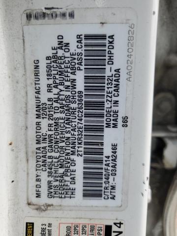 2T1KR32E74C263669 - 2004 TOYOTA COROLLA MA XR WHITE photo 12