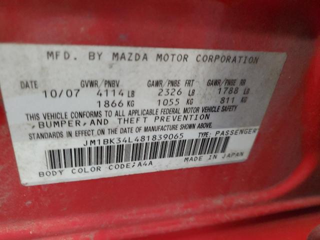 JM1BK34L481839065 - 2008 MAZDA SPEED 3 RED photo 12