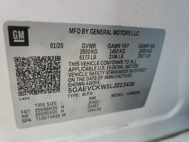 5GAEVCKW1LJ213436 - 2020 BUICK ENCLAVE AVENIR 白色 照片 13