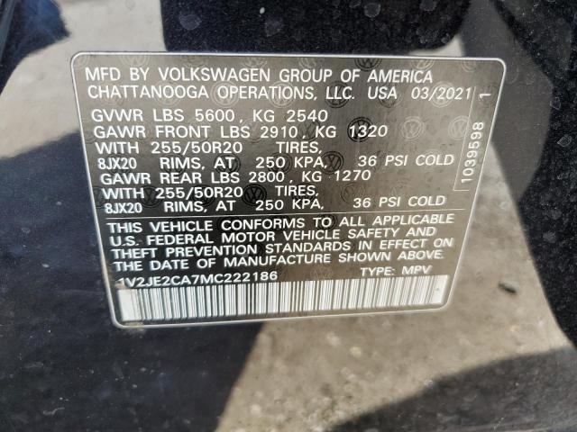 1V2JE2CA7MC222186 - 2021 VOLKSWAGEN ATLAS CROS SE Черный фото 13