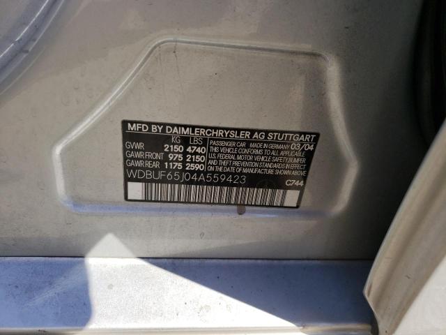 WDBUF65J04A559423 - 2004 MERCEDES-BENZ E-CLASS 320 SILVER photo 12