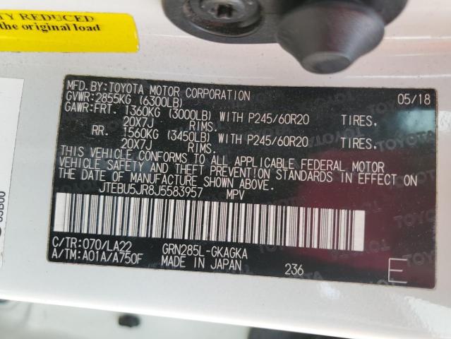 JTEBU5JR8J5583957 - 2018 TOYOTA 4RUNNER SR5/SR5 PREMIUM 白色 照片 13