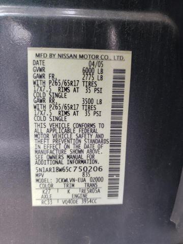 5N1AR18W65C750206 - 2005 NISSAN PATHFINDER LE 灰色 照片 13