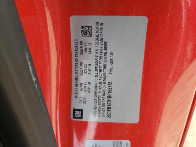 2G1FB1ED1B9165773 - 2011 CHEVROLET CAMARO LT RED photo 12