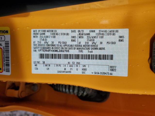 1FTER4FHXMLD82705 - 2021 FORD RANGER XL YELLOW photo 13