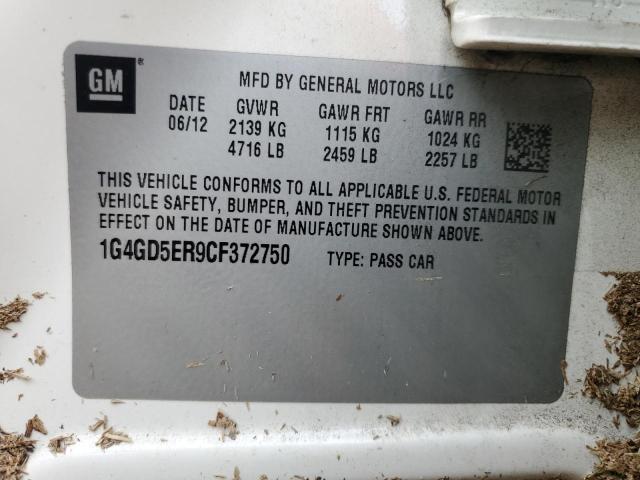 1G4GD5ER9CF372750 - 2012 BUICK LACROSSE PREMIUM Սպիտակ լուսանկար 12