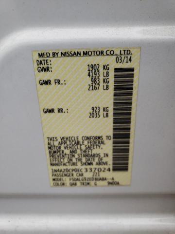 1N4AZ0CP0EC337024 - 2014 NISSAN LEAF S WHITE photo 10