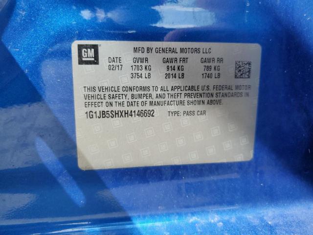 1G1JB5SHXH4146692 - 2017 CHEVROLET SONIC LS BLUE photo 12