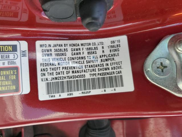 JHMZE2H75AS043033 - 2010 HONDA INSIGHT EX RED photo 12