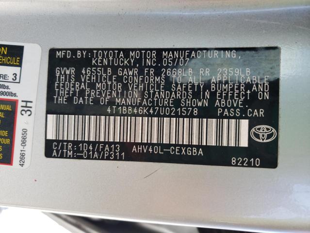 4T1BB46K47U021578 - 2007 TOYOTA CAMRY HYBRID SILVER photo 12