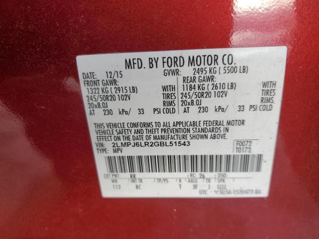 2LMPJ6LR2GBL51543 - 2016 LINCOLN MKX RESERVE BURGUNDY photo 13