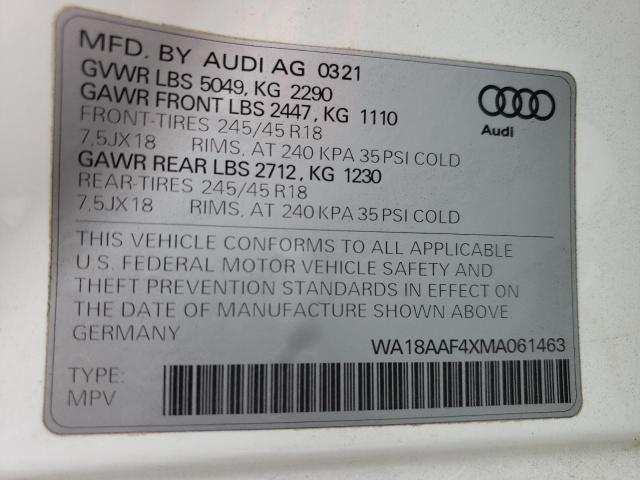 WA18AAF4XMA061463 - 2021 AUDI A4 ALLROAD PREMIUM PLUS WHITE photo 13
