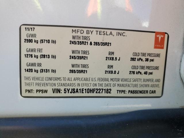 5YJSA1E10HF227182 - 2017 TESLA MODEL S Ağ foto 13
