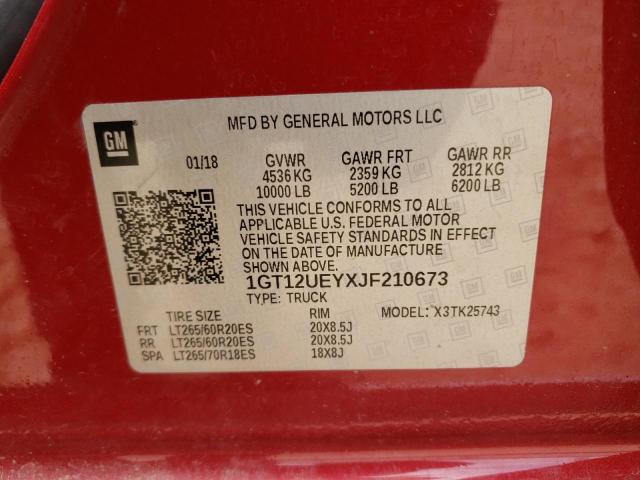 1GT12UEYXJF210673 - 2018 GMC SIERRA K2500 DENALI RED photo 12