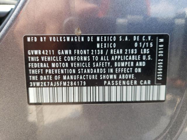 3VW2K7AJ5FM284179 - 2015 VOLKSWAGEN JETTA BASE رمادي صورة 12