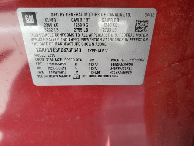 2GKFLYE30D6330340 - 2013 GMC TERRAIN DENALI RED photo 12