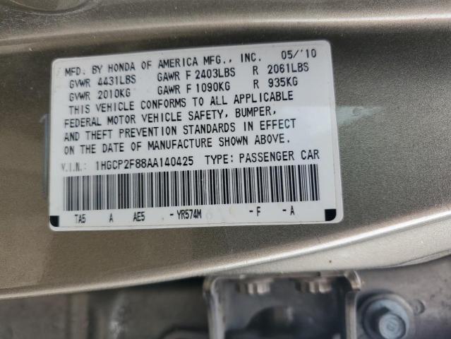 1HGCP2F88AA140425 - 2010 HONDA ACCORD EXL BEIGE photo 12