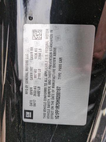 1G1FF1R76H0200187 - 2017 CHEVROLET CAMARO SS BLACK photo 12