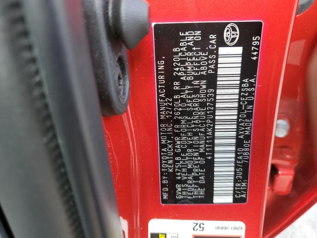 4T1T11AK2PU127539 - 2023 TOYOTA CAMRY SE NIGHT SHADE RED photo 12