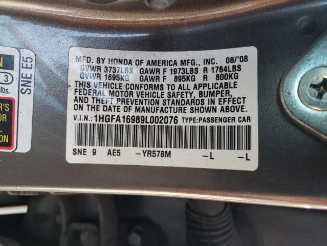 1HGFA16989L002076 - 2009 HONDA CIVIC EXL Boz foto 13