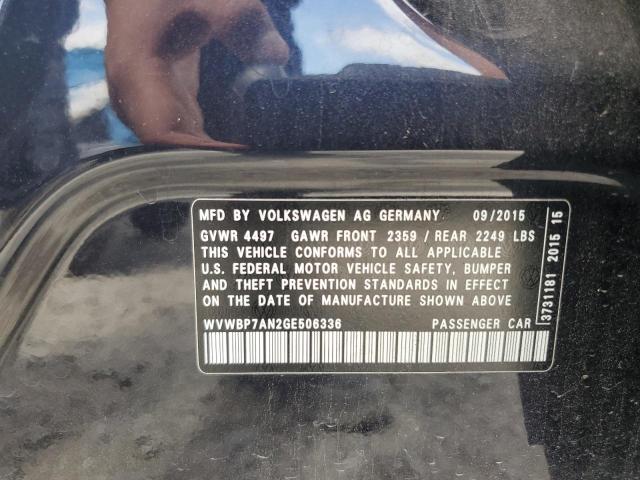 WVWBP7AN2GE506336 - 2016 VOLKSWAGEN CC BASE BLACK photo 12