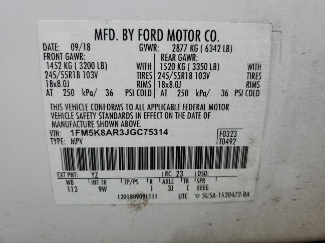 1FM5K8AR3JGC75314 - 2018 FORD EXPLORER POLICE INTERCEPTOR 白色 照片 13