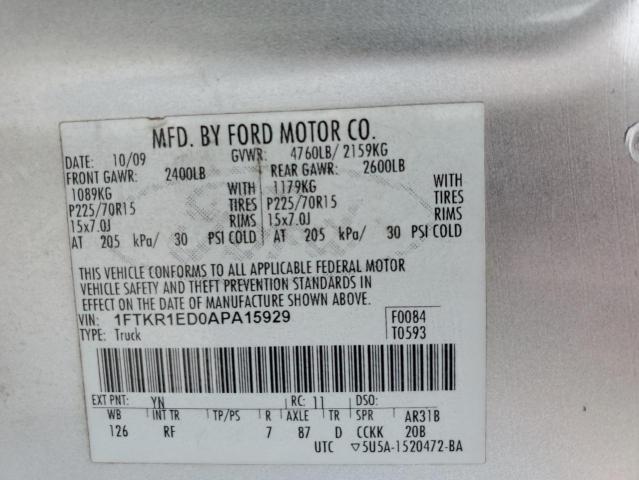 1FTKR1ED0APA15929 - 2010 FORD RANGER SUPER CAB SILVER photo 12