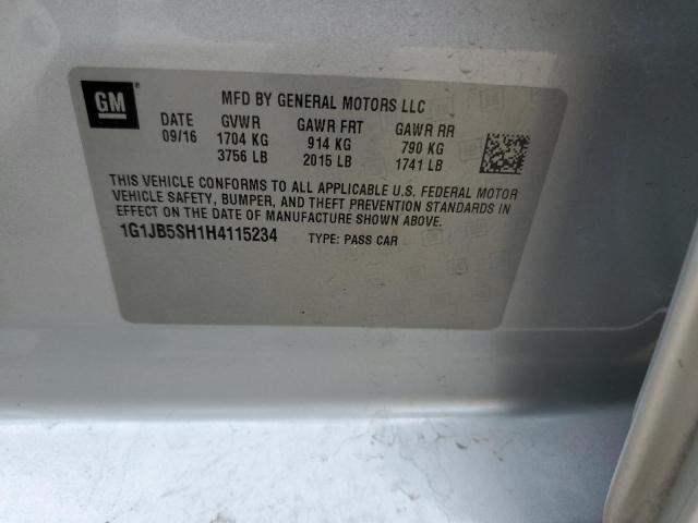 1G1JB5SH1H4115234 - 2017 CHEVROLET SONIC LS SILVER photo 12