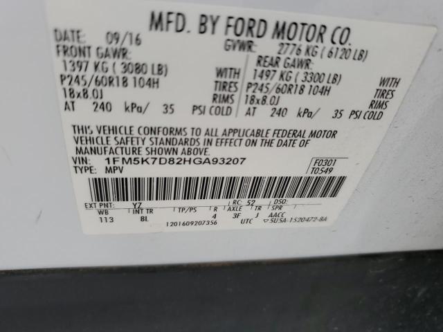 1FM5K7D82HGA93207 - 2017 FORD EXPLORER XLT WHITE photo 13