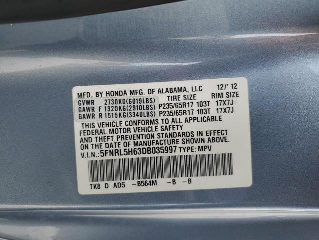 5FNRL5H63DB035997 - 2013 HONDA ODYSSEY EXL BLUE photo 14