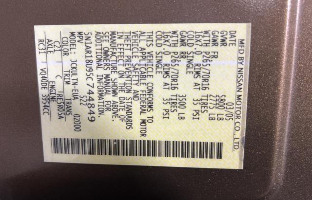 5N1AR18U95C744849 - 2005 NISSAN PATHFINDER LE 棕色 照片 10