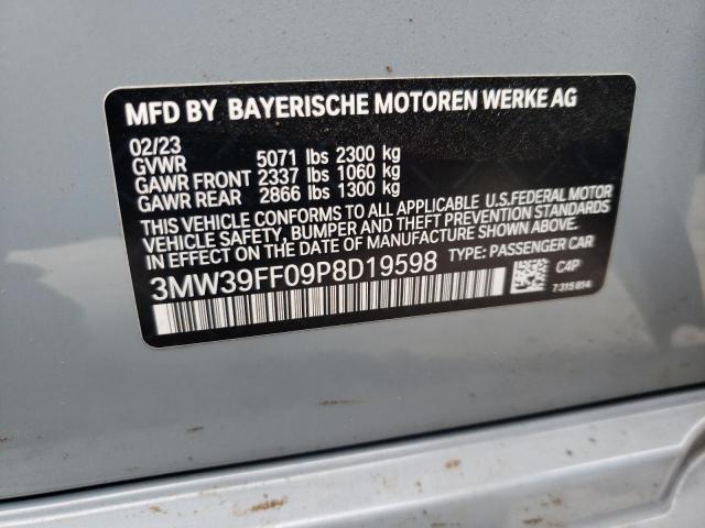 3MW39FF09P8D19598 - 2023 BMW 330E GRAY photo 12