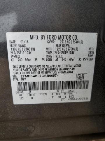 2FMPK4K97GBB06574 - 2016 FORD EDGE TITANIUM GRAY photo 13