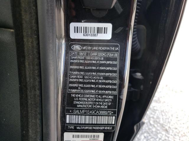 SALMP1E49CA388979 - 2012 LAND ROVER RANGE ROVE AUTOBIOGRAPHY BLACK photo 10