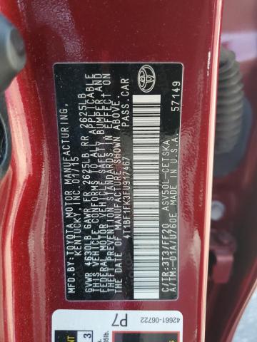 4T1BF1FK3FU917467 - 2015 TOYOTA CAMRY LE RED photo 13