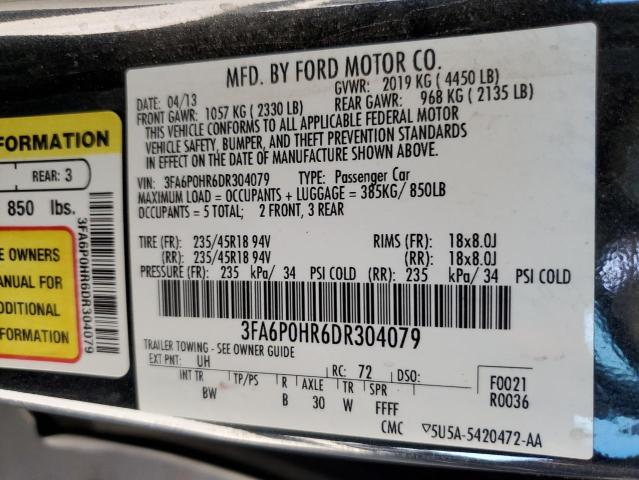 3FA6P0HR6DR304079 - 2013 FORD FUSION SE BLACK photo 12