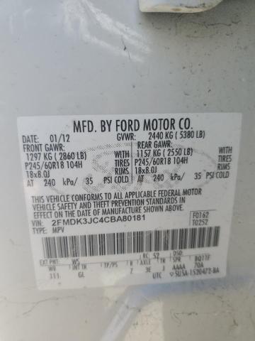 2FMDK3JC4CBA80181 - 2012 FORD EDGE SEL WHITE photo 13