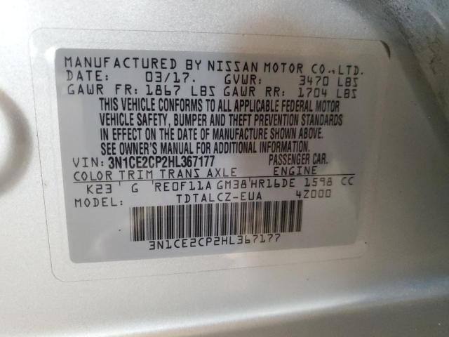 3N1CE2CP2HL367177 - 2017 NISSAN VERSA NOTE S SILVER photo 12