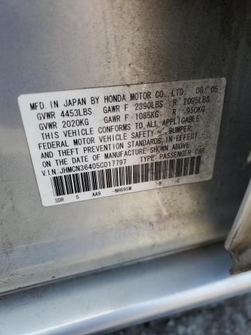 JHMCN36405C017797 - 2005 HONDA ACCORD HYBRID SILVER photo 12