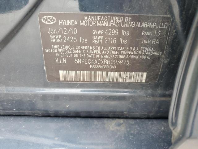 5NPEC4ACXBH003975 - 2011 HYUNDAI SONATA SE BLUE photo 12