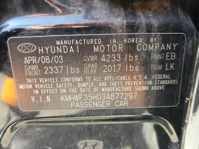 KMHWF35H03A877297 - 2003 HYUNDAI SONATA GLS BLACK photo 12