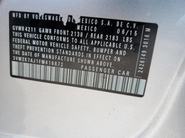 3VW2K7AJ1FM416872 - 2015 VOLKSWAGEN JETTA BASE 银色 照片 12