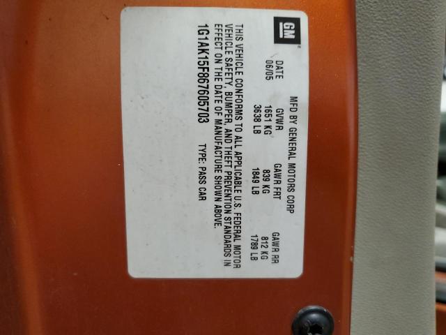 1G1AK15F867605703 - 2006 CHEVROLET COBALT LS ORANGE photo 12