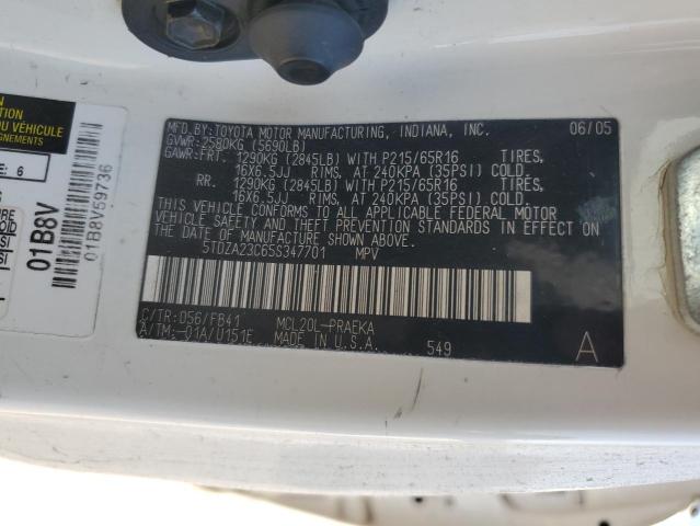 5TDZA23C65S347701 - 2005 TOYOTA SIENNA CE WHITE photo 13