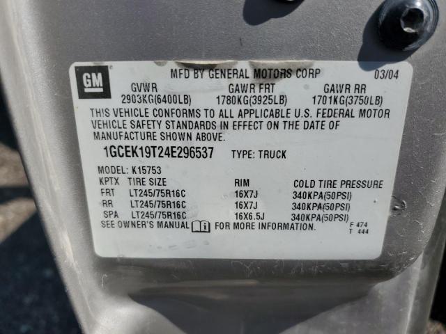 1GCEK19T24E296537 - 2004 CHEVROLET K1500 K1500 SILVER photo 12