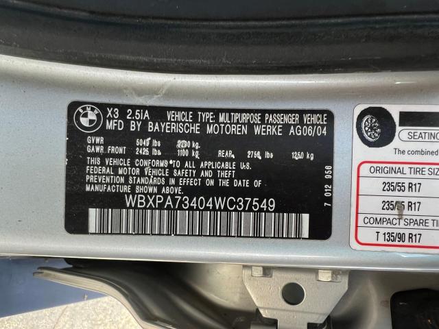 WBXPA73404WC37549 - 2004 BMW X3 2.5I SILVER photo 10