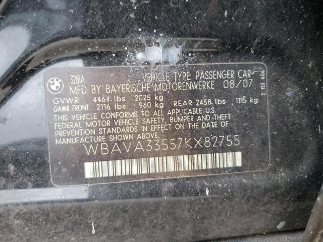 WBAVA33557KX82755 - 2007 BMW 3 SERIES I BLACK photo 12