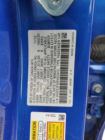 2HGFE2F55PH503413 - 2023 HONDA CIVIC SPORT BLUE photo 12